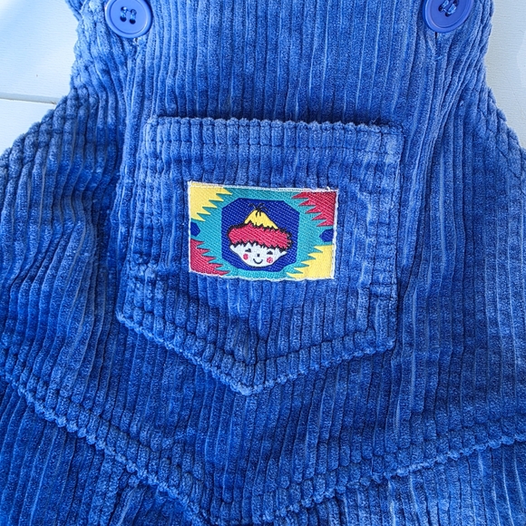 Vibrant Vintage Blue Kids Corduroy Overalls - Picture 2 of 3